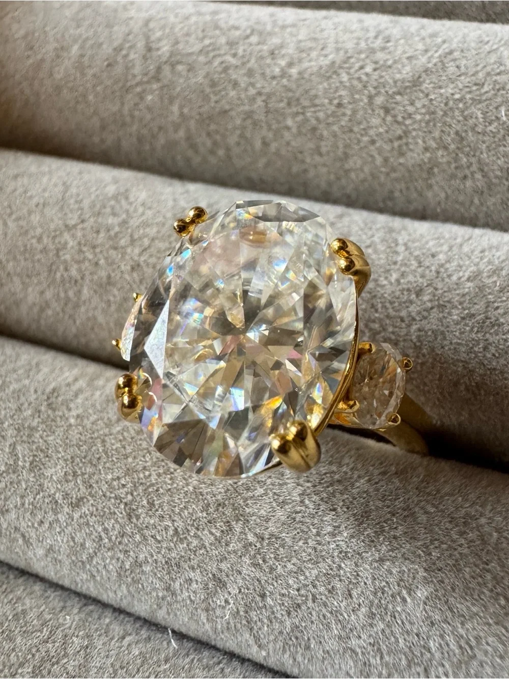 D’Joy Large Oval Moissanite 3-Stone Ring 18K Gold Vermeil 925 Size 8